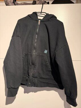 Black Cropped Floral Graphic Zip Hoodie Size L